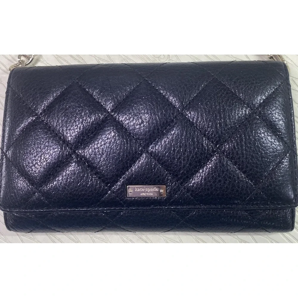 Kate Spade Womens Black quilted‎ leather Shoulder bag Clutch Wallet